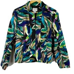 Molly & Max Zip Blazer Women's Petite Medium Tropical Print Blue Green Career